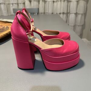Steve Madden Charlize Hot Pink Satin Platform Mary jane shoes size‎ 9 Barbiecore